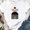 Red Suns ,Retro Boho Graphic Abstract shapes, Geometric Art Print Illustr Unisex , , , Long Sleeve Tee