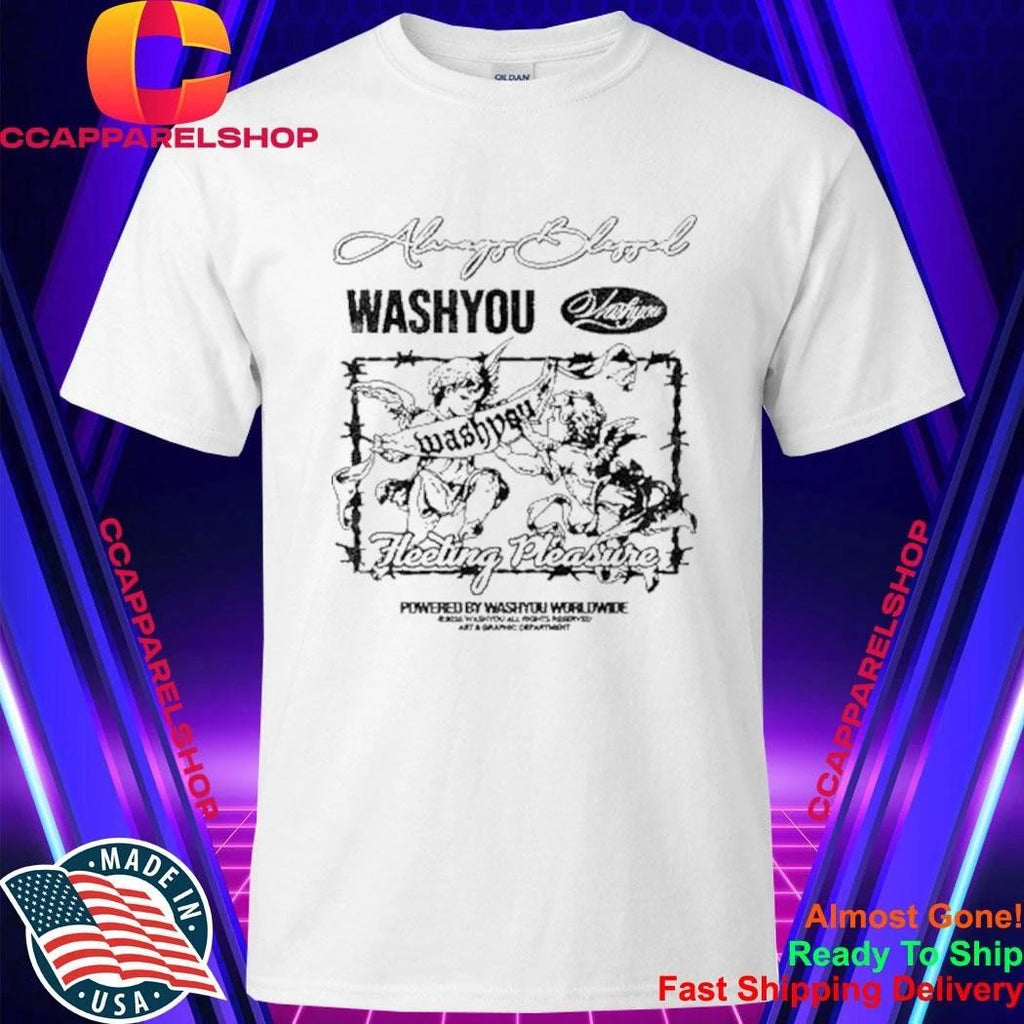 Always Blessed Fleeting Pleasure Angels Barbed Wire Vintage Wash Streetwear Tee Shirt