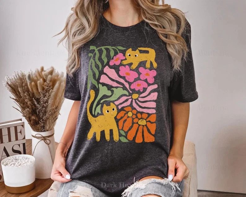Cats Flowers Boho Wildflowers Comfort Tee Unisex , , , Long Sleeve Tee