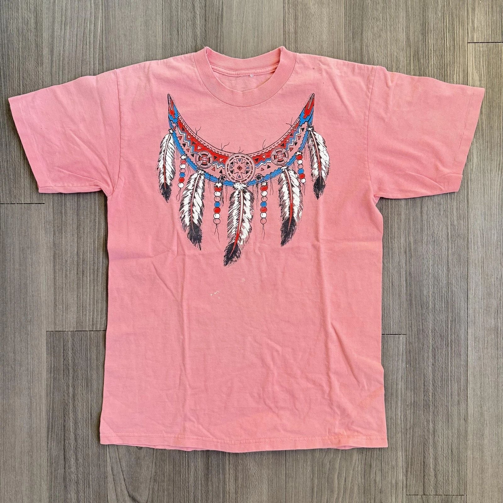 Feather Necklace Shirt Mens Small Pink Graphic Tee Southwestern Boho Unisex , , , Long Sleeve Tee