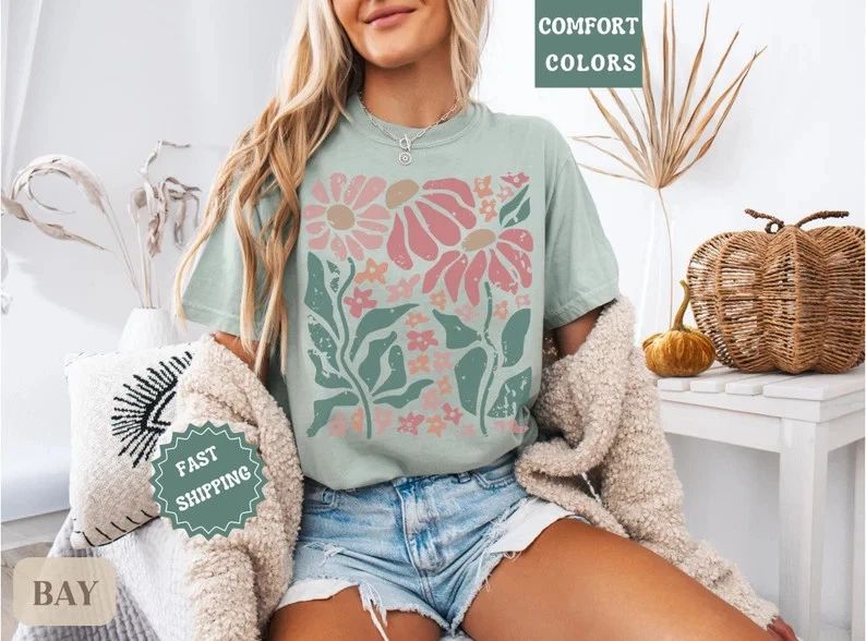 Boho Daisy Flower Comfort Tee Shirt Women Unisex , , , Long Sleeve Tee