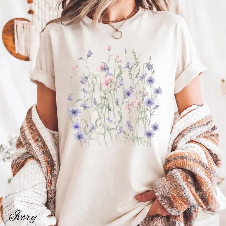 Wildflower Floral Comfort Tee Nature Lover Boho Garden Flower Gift Unisex , , , Long Sleeve Tee