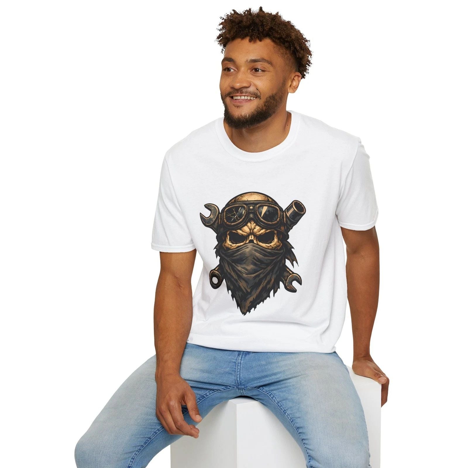 Mechanic Skull Goggles Mask Symbol Dark Fantasy Garage Unisex Softstyle Unisex , , , Long Sleeve Tee