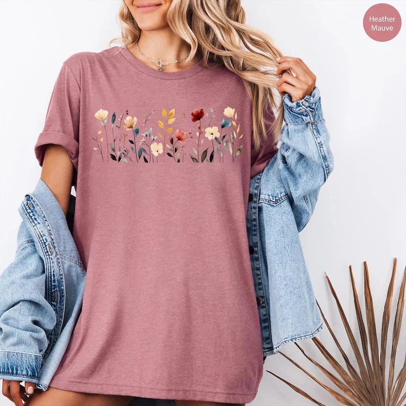 Vintage Pressed Flowers Boho Comfort Tee Nature Lover Gift Shirt Unisex , , , Long Sleeve Tee