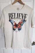 DOM L Cotton Believe in Who You Are Butterfly Beige Cream Graphic EUC Unisex , , , Long Sleeve Tee