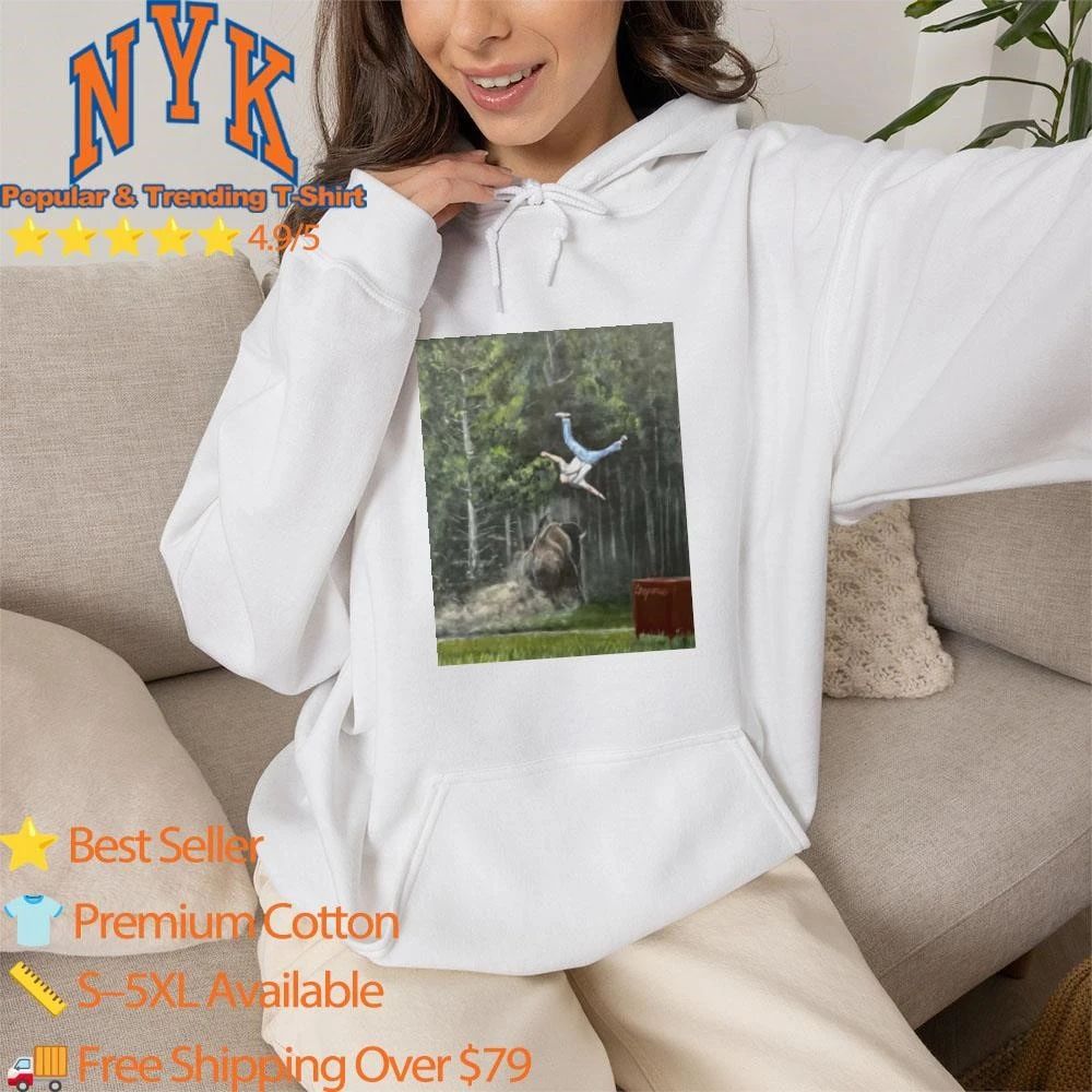 Man Flying Flipped By Charging Bison Painting Graphic Shirt