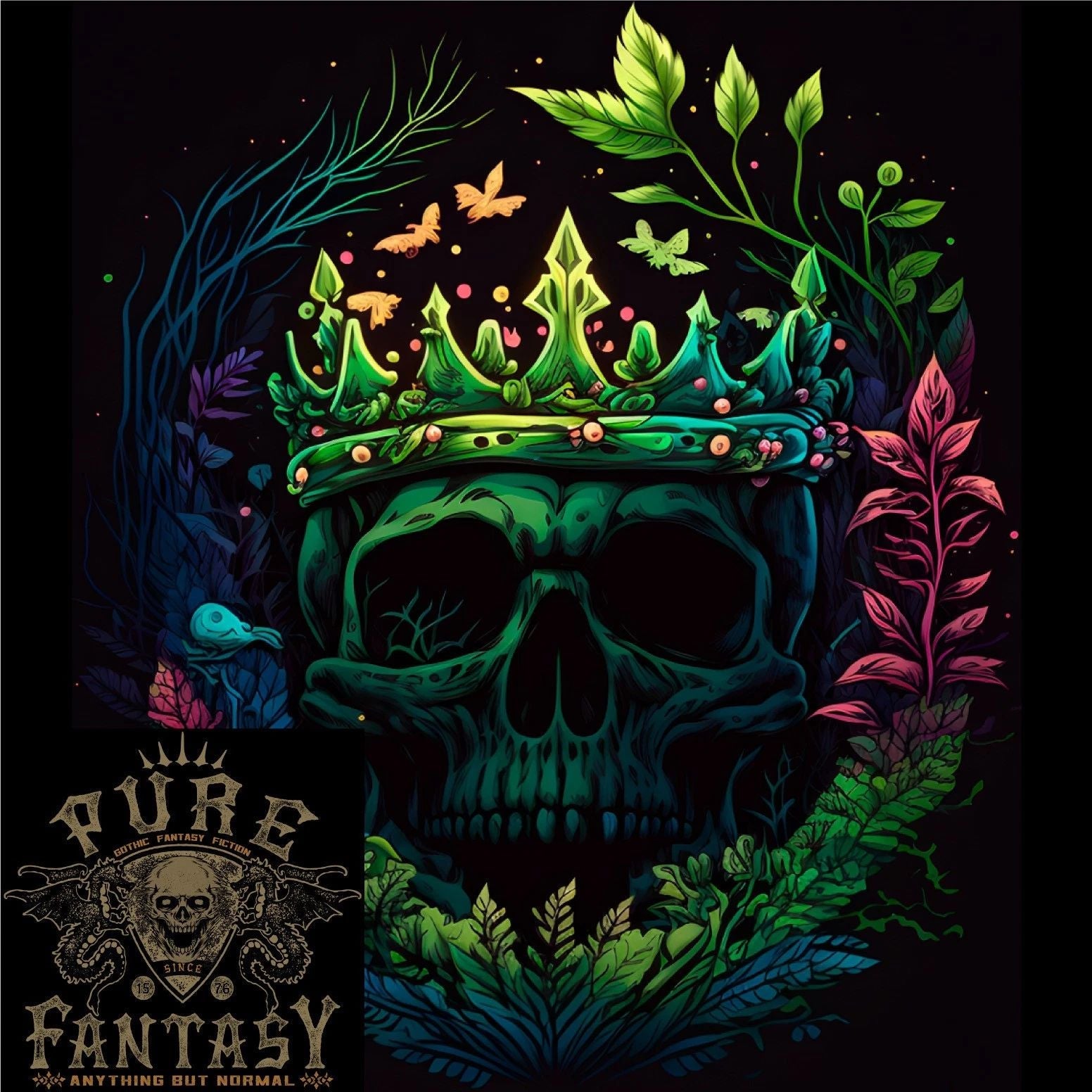 Fantasy Skull King in a Wreath Mens Light Cotton Unisex , , , Long Sleeve Tee
