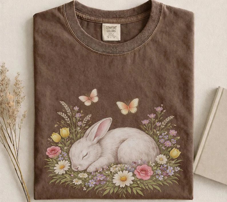 Boho Floral Bunny Comfort Tee Spring Easter Cute Rabbit Unisex , , , Long Sleeve Tee