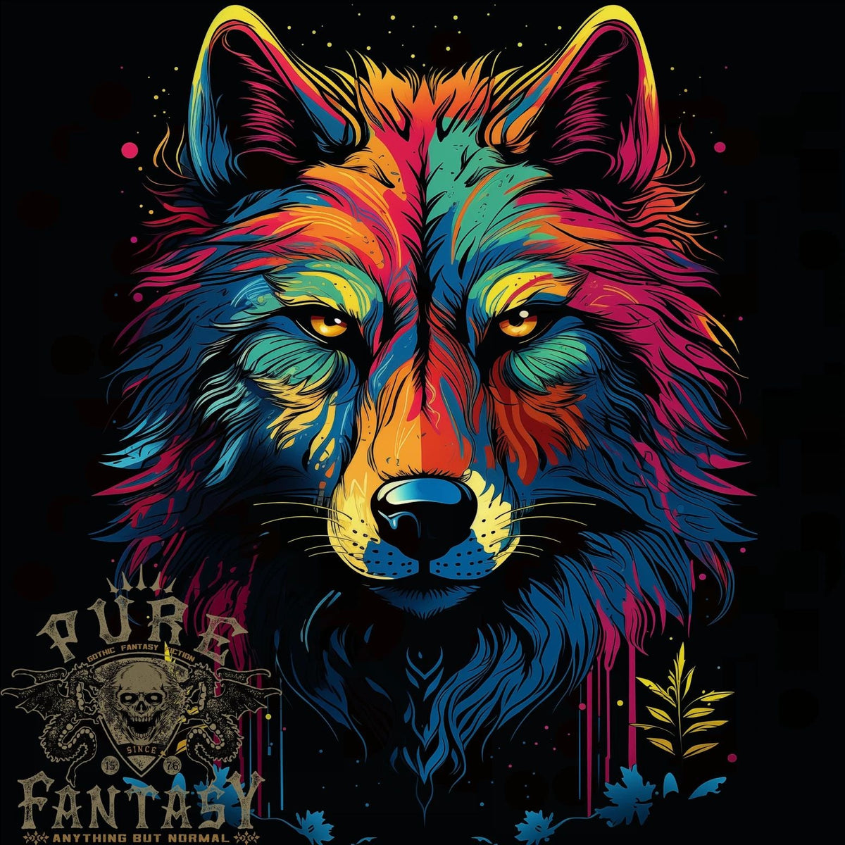 Colourful Fantasy Wolf Face Mens 100% Cotton Unisex , , , Long Sleeve Tee