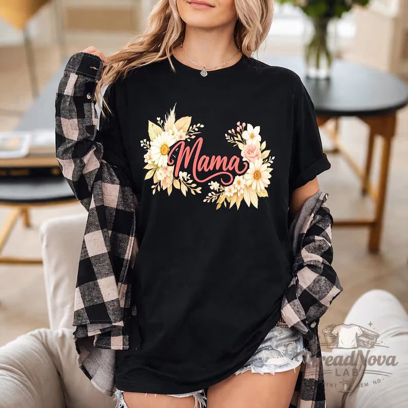 Mama Boho Comfort Tee Flower Design Floral Mom Gift Idea Unisex , , , Long Sleeve Tee