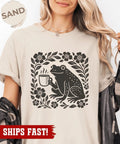 Boho Frog Shirt, Frog Coffee Lover, Oversize, Womens, Mens, Unisex , , , Long Sleeve Tee