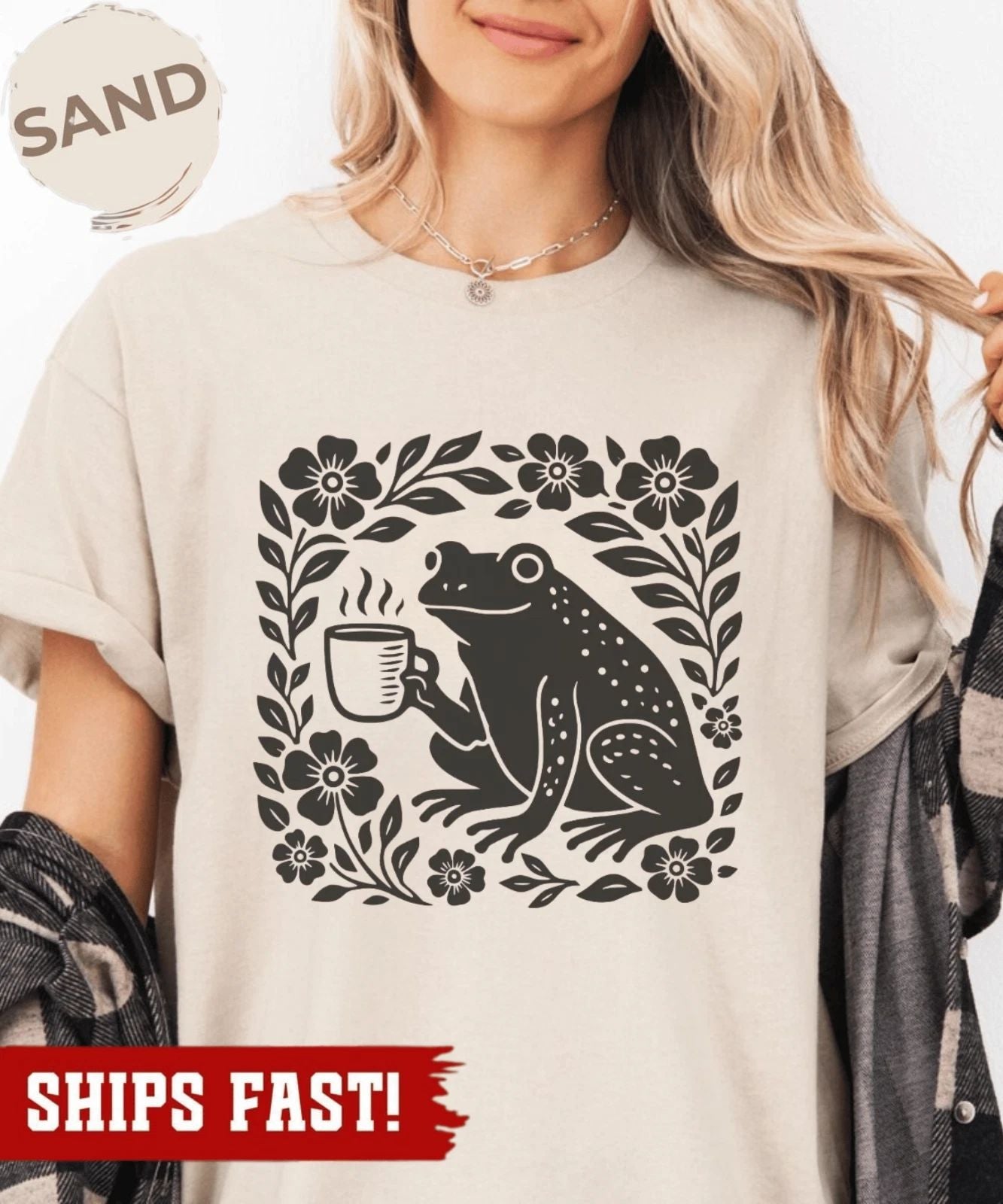 Boho Frog Shirt, Frog Coffee Lover, Oversize, Womens, Mens, Unisex , , , Long Sleeve Tee