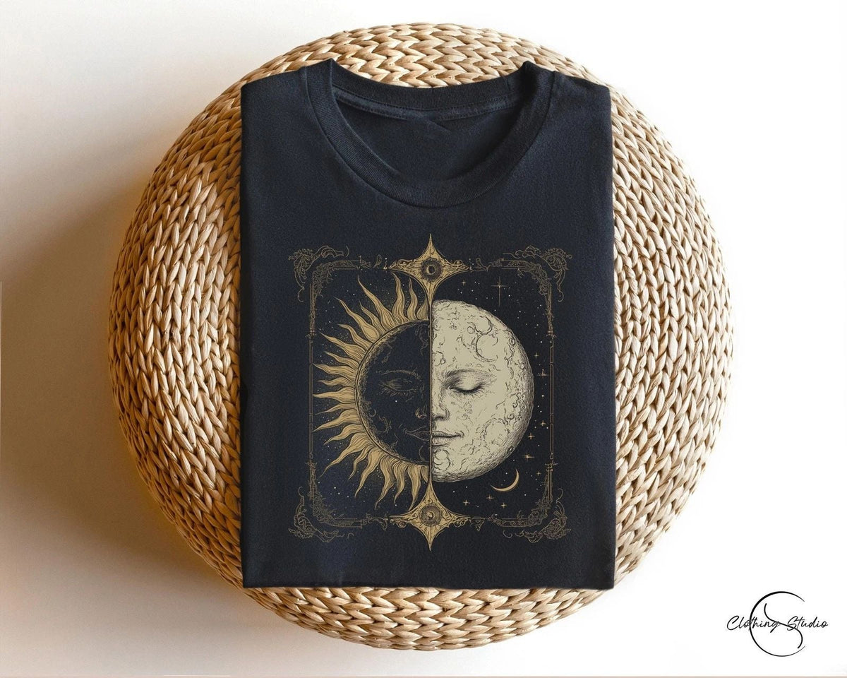 Retro Aesthetic , Moon And Sun Shirt, Astronomy , Boho Unisex , , , Long Sleeve Tee