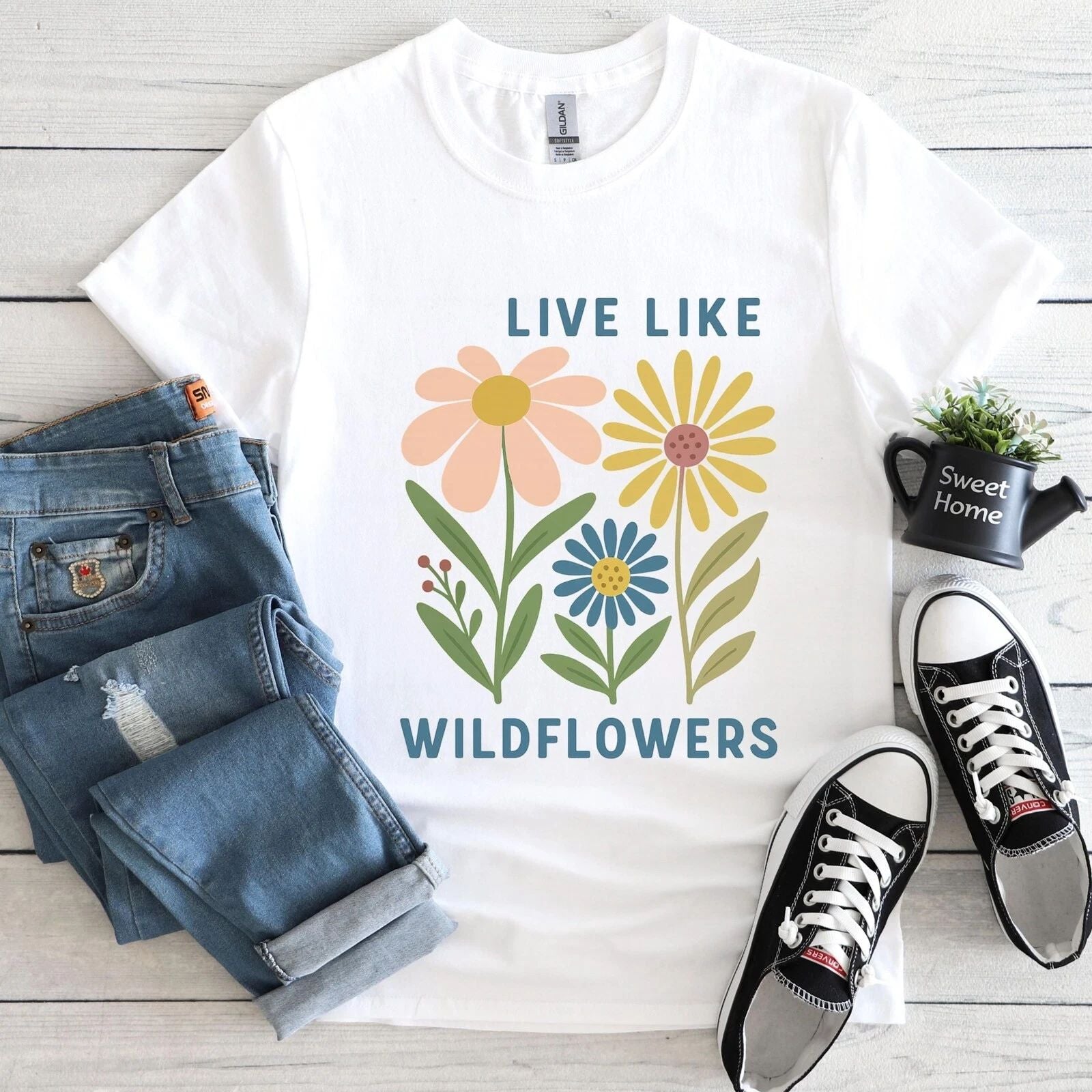 Floral , Boho Floral Print,Women Back Print,Wildflower Sand Tee # Unisex , , , Long Sleeve Tee