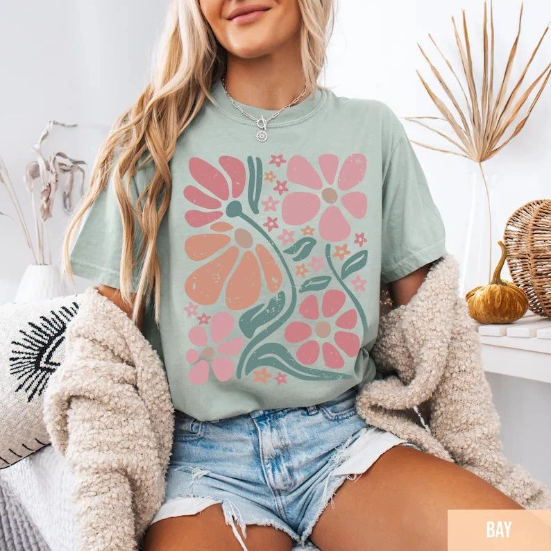 Boho Floral Retro Comfort Tee Shirt Aesthetic Style Vintage Gift Unisex , , , Long Sleeve Tee