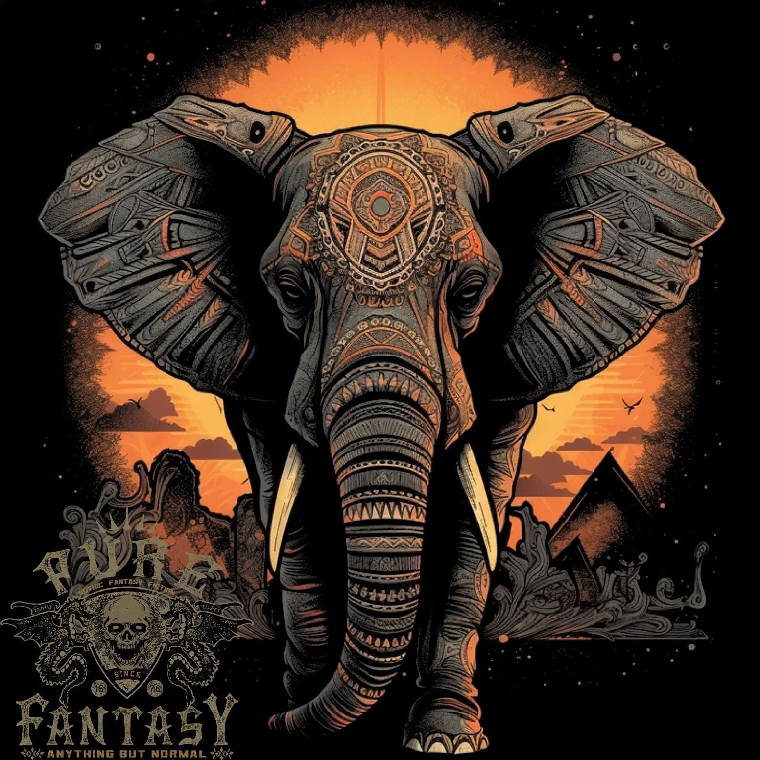 Sunset Tribal Elephant Fantasy Mens 100% Cotton Unisex , , , Long Sleeve Tee