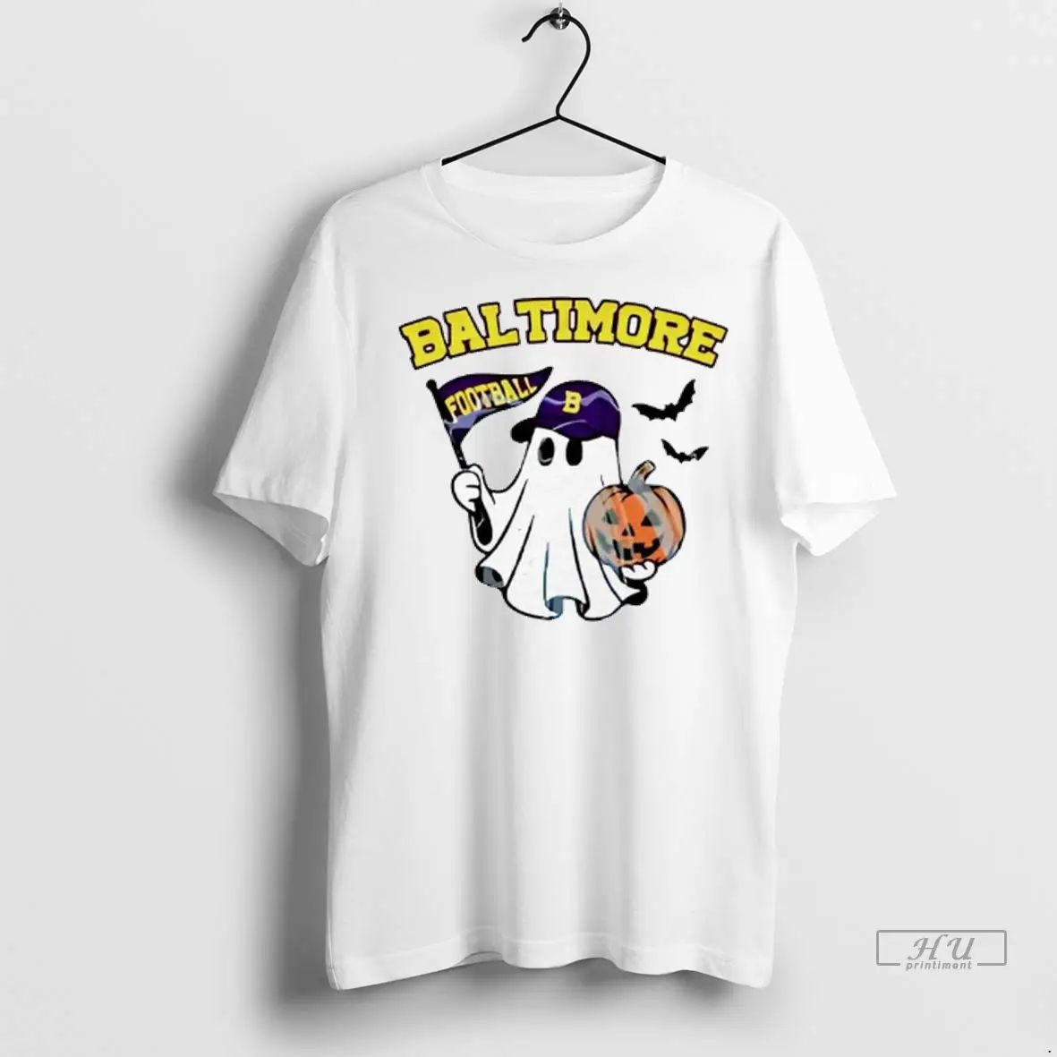 Officials Halloween Ghost Baltimore Ravens Football Flag Pumpkin Ladies T Shirts Unisex , , , Long Sleeve Tee