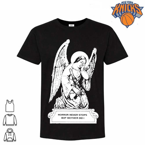 Angel with Gun Horror Never Stops But Neither Do I Gothic Graphic shirt