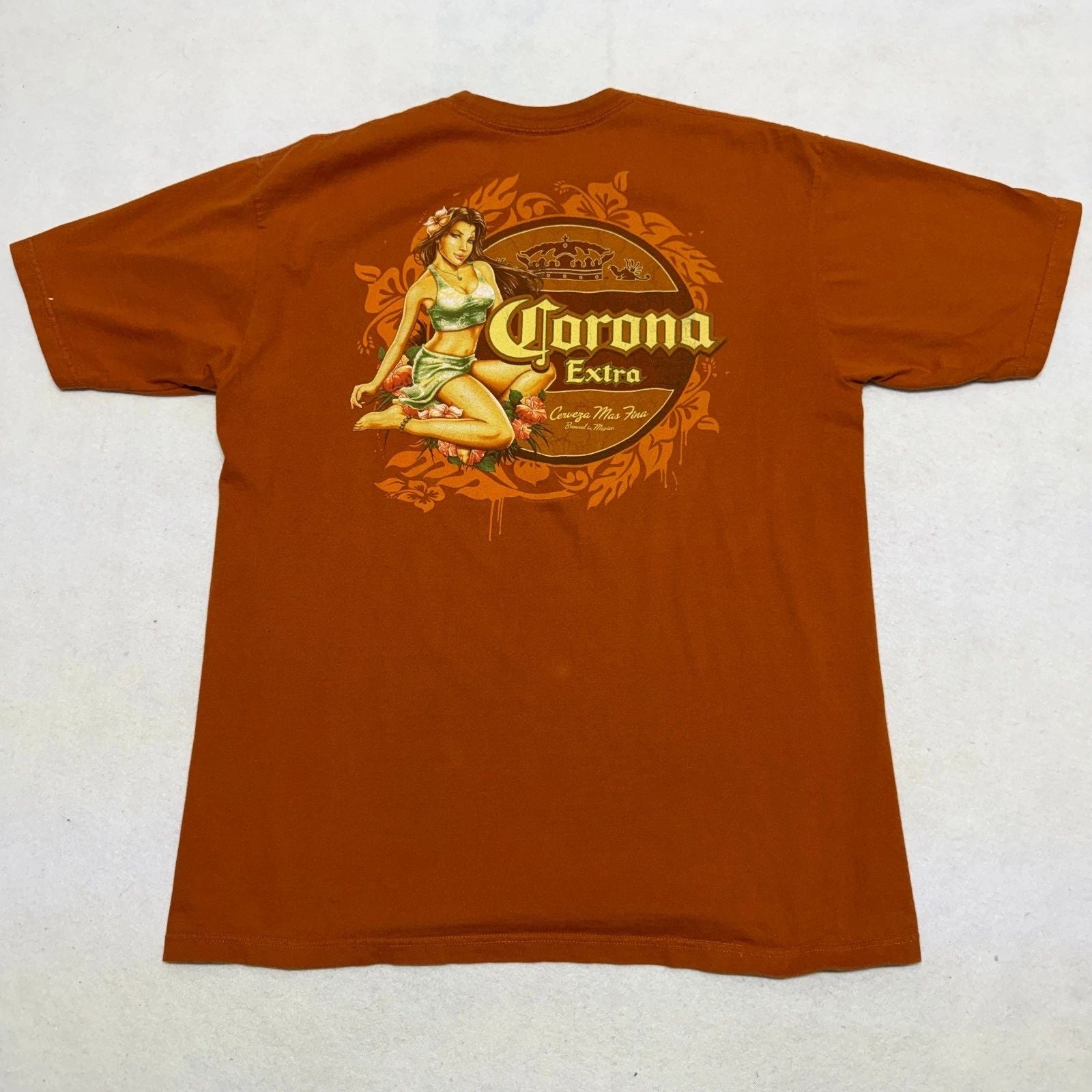 VTG Corona Extra Beer Promo T Shirt Size Large Pinup Girl Island Boho 2000s Y2K Unisex , , , Long Sleeve Tee