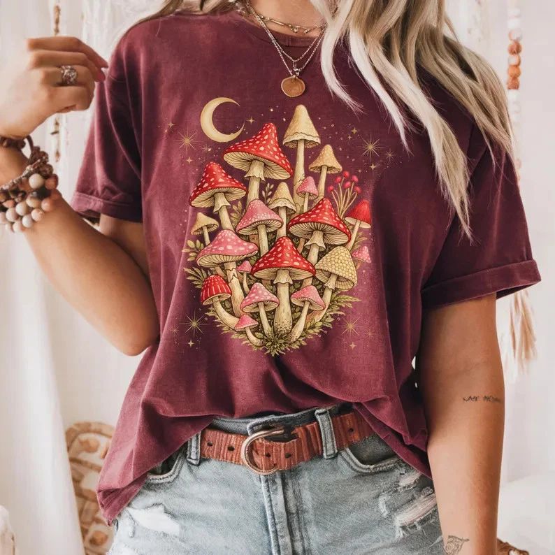 Retro Celestial Mushroom Boho Comfort Tee Unisex , , , Long Sleeve Tee