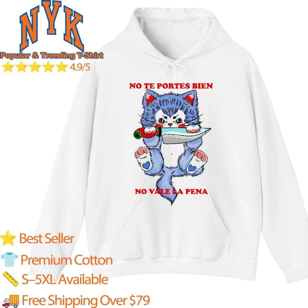 No te portes bien no vale la pena funny rebellious anime blue cat with knife shirt