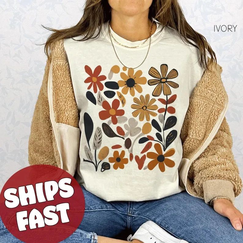 Boho Wildflowers Floral Comfort Tee Shirt Nature Lover Unisex , , , Long Sleeve Tee