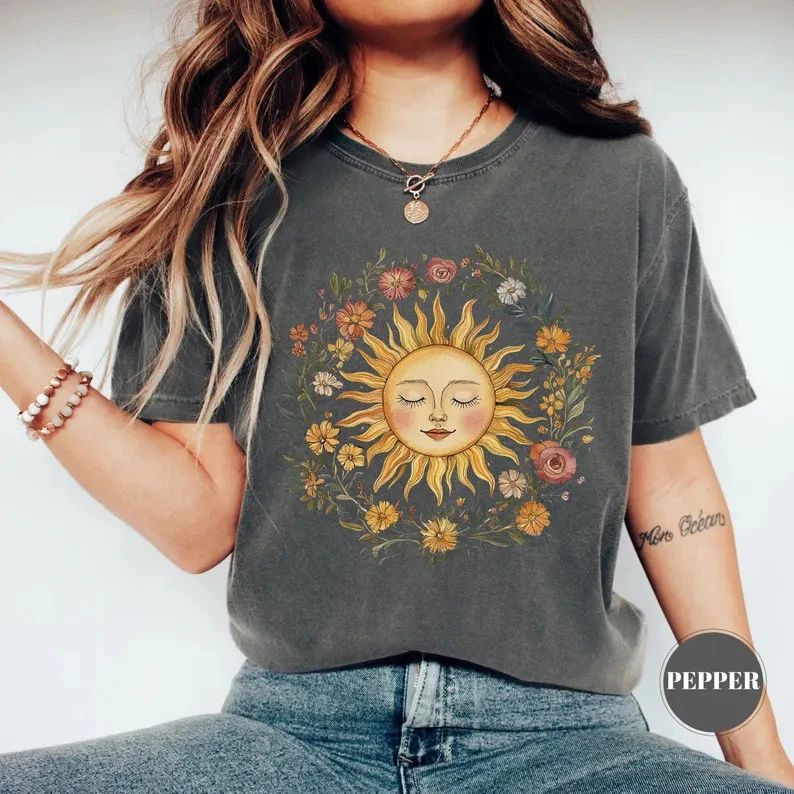 Boho Spiritual Sun Comfort Tee Bohemian Cute Relaxed Fit Unisex , , , Long Sleeve Tee