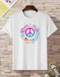 Rainbow Peace Sign Colorful Floral Graphic Tee Hippie Boho Gift Unisex Unisex , , , Long Sleeve Tee