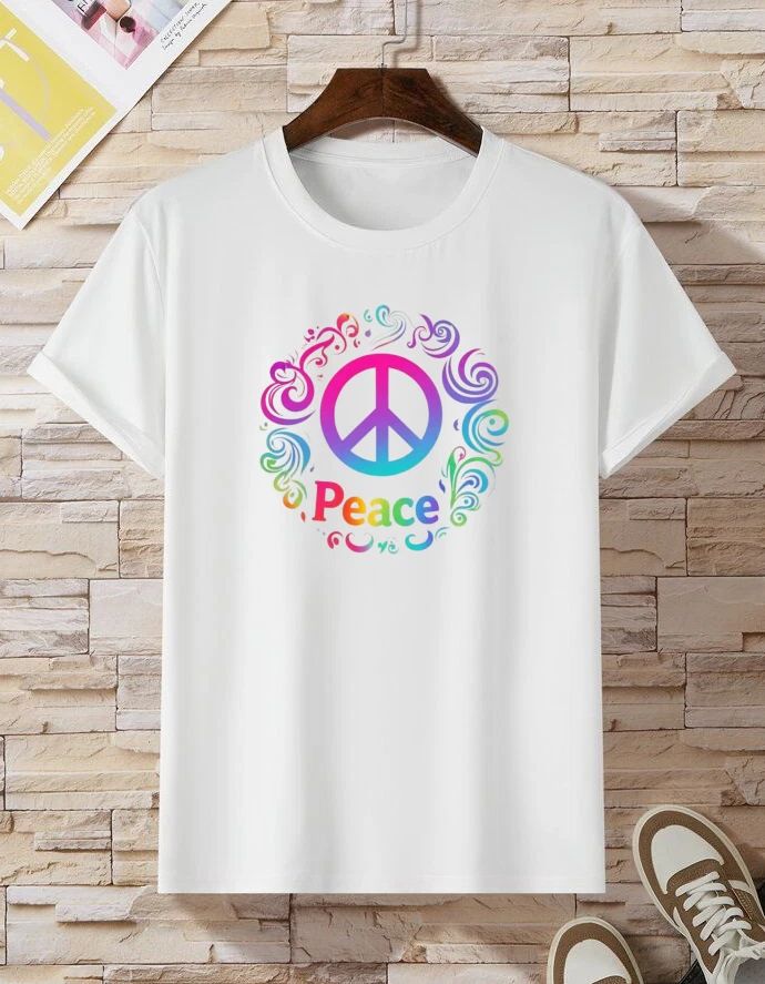 Rainbow Peace Sign Colorful Floral Graphic Tee Hippie Boho Gift Unisex Unisex , , , Long Sleeve Tee