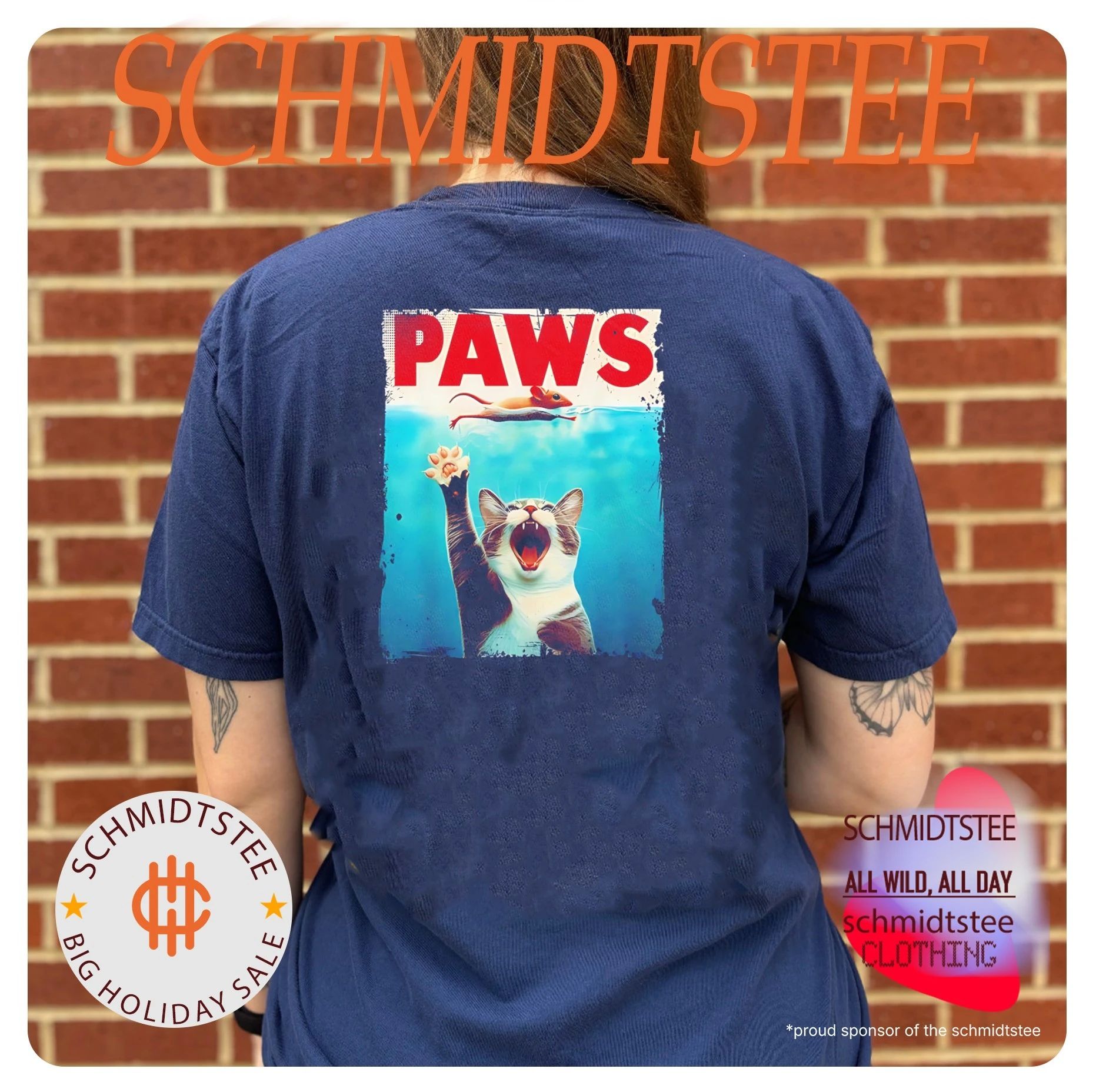 Paws cat funny Jaws parody shirt