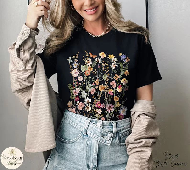 Pressed Flowers Comfort Tee Boho Wildflowers Floral Nature Gift Unisex , , , Long Sleeve Tee