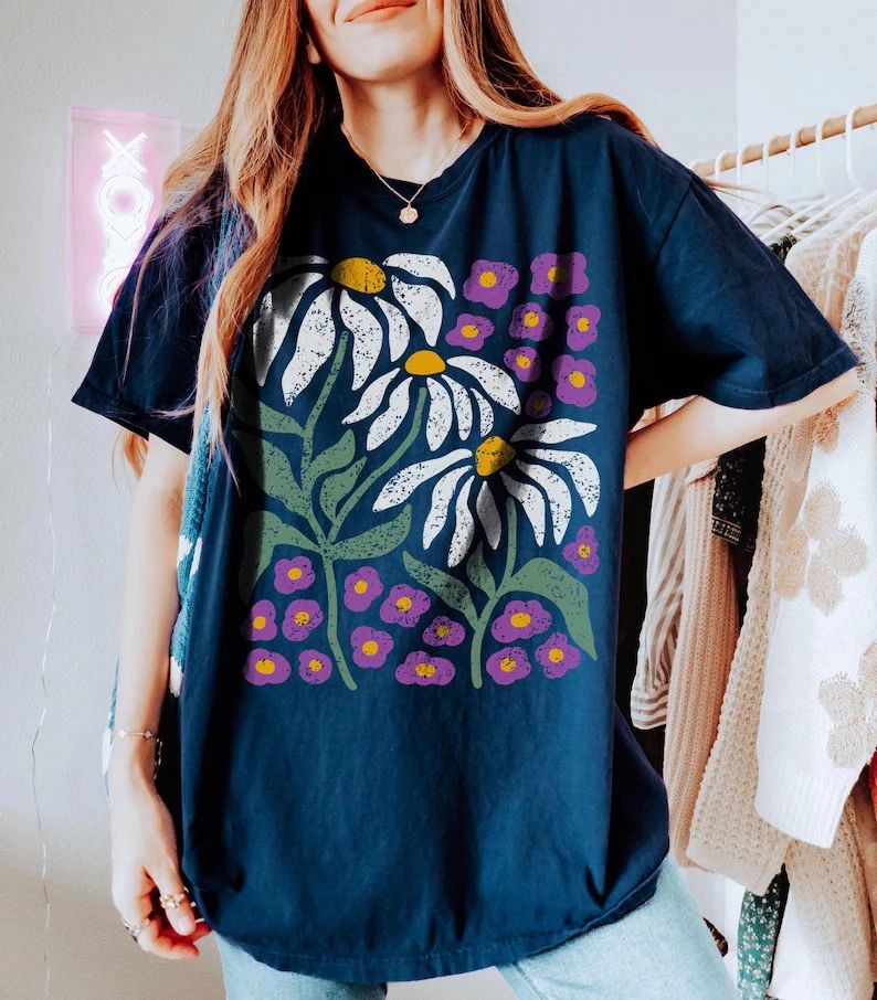 Boho Floral Daisy Flower Comfort Tee Shirt Women's Casual Unisex , , , Long Sleeve Tee
