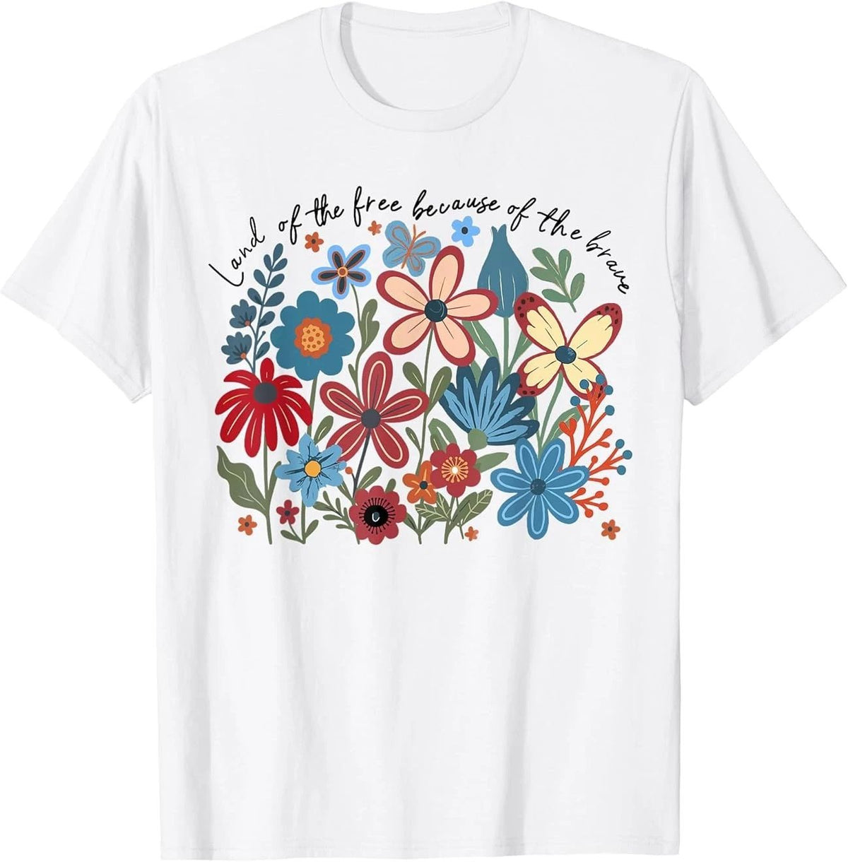 Land Of Free Because Of The Brave 4th Of July Boho Floral Gift Unisex , , , Long Sleeve Tee