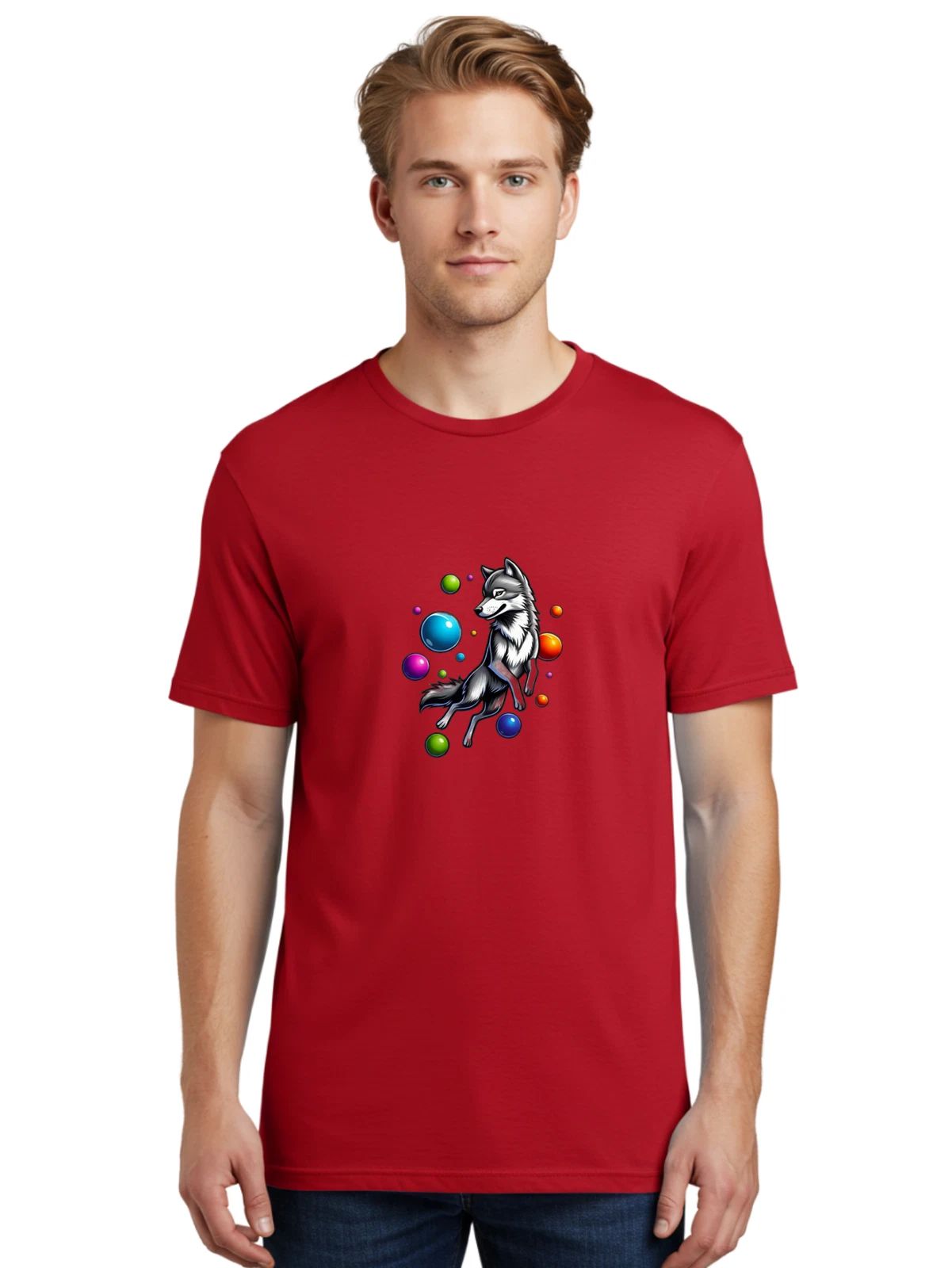 Wolf-With-Bubbles Mens Graphic Tee, 100% Cotton, Casual Summer Wear Unisex , , , Long Sleeve Tee