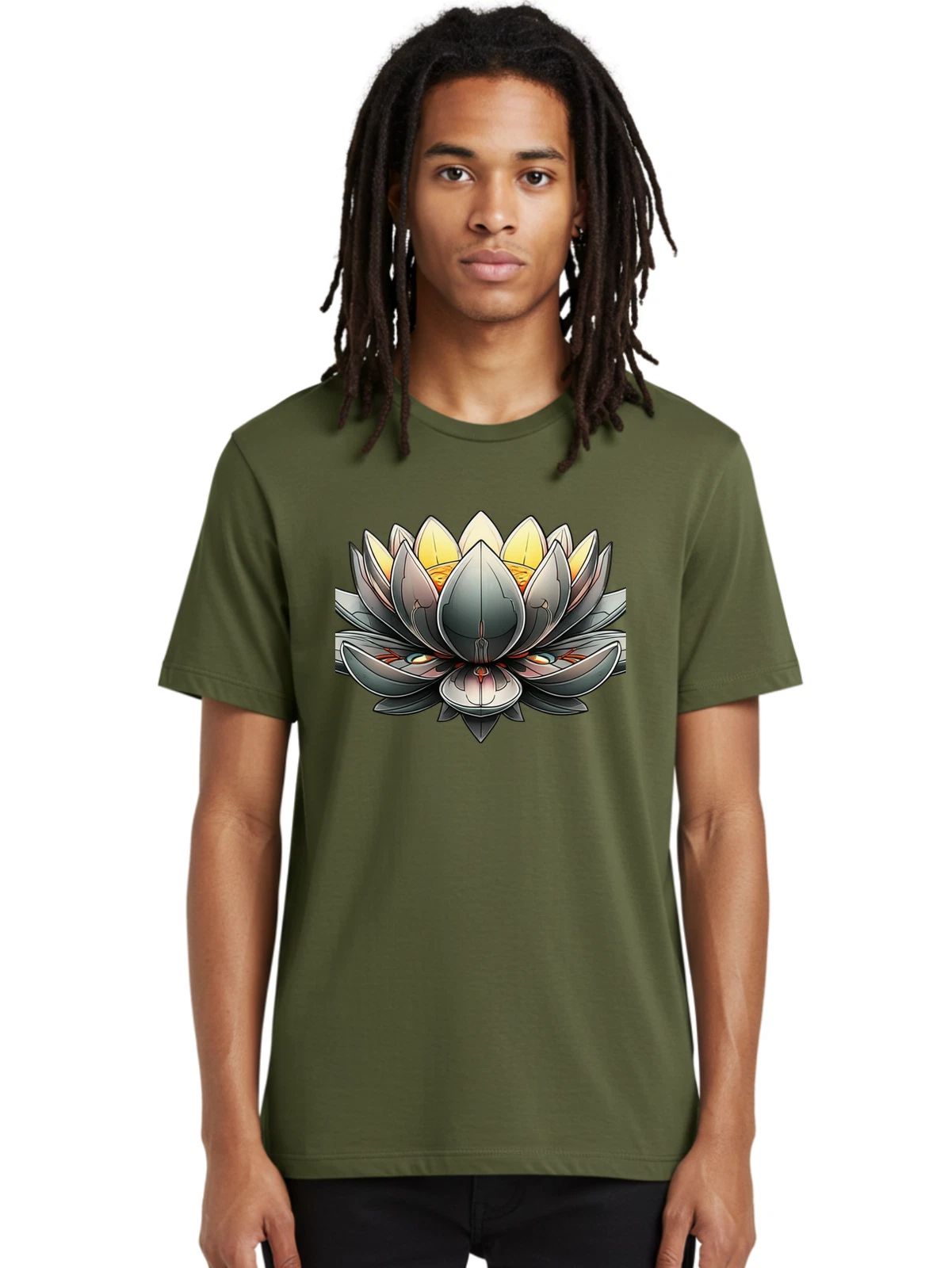 Metal-Lotus-Flower Mens Graphic Tee, 100% Cotton, Casual Summer Wear Unisex , , , Long Sleeve Tee