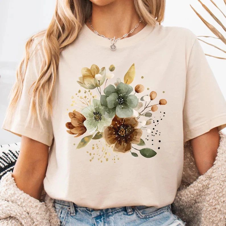 Watercolor Garden Wildflowers Boho Comfort Tee Shirt Nature Lover Gift Unisex , , , Long Sleeve Tee