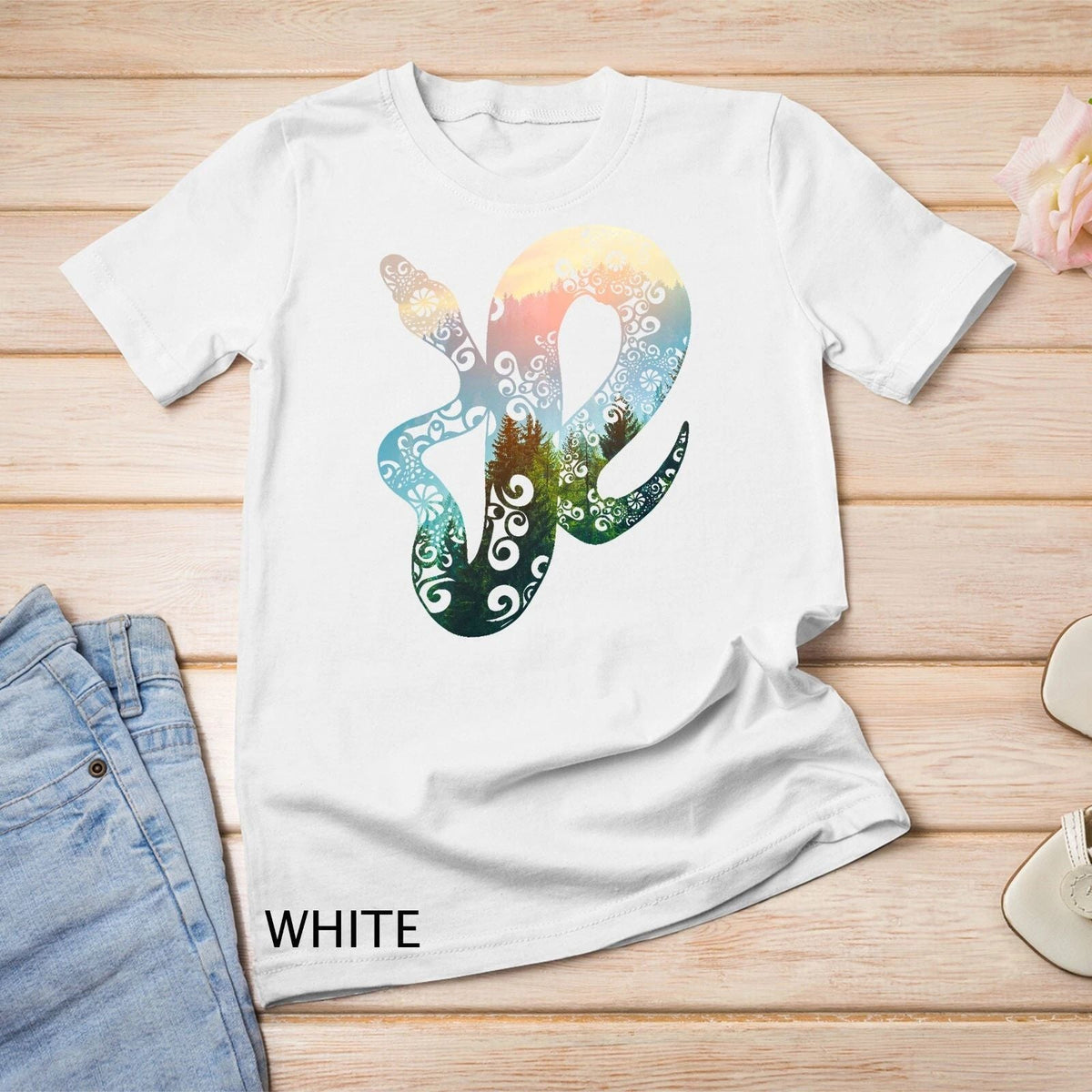 Boho Ball Python Forest in The Morning Unisex Unisex , , , Long Sleeve Tee