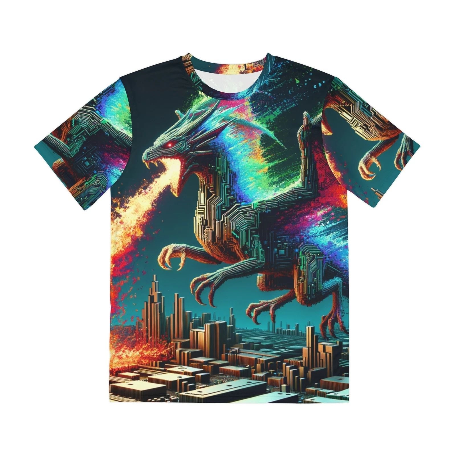 All Over Print T Shirt Glitch Fantasy Dragon Data Corruptions Unisex , , , Long Sleeve Tee