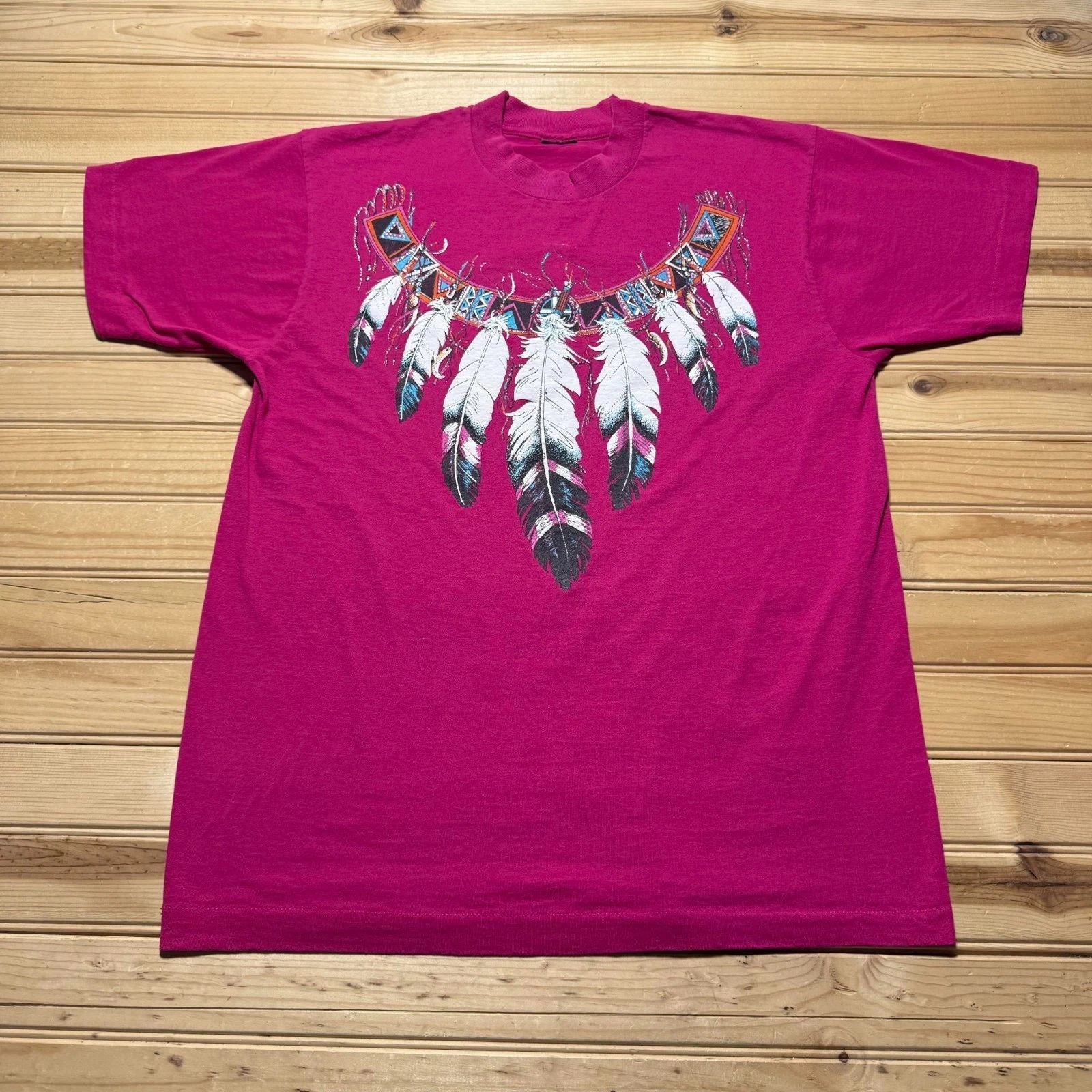 Vintage 90s Native American Boho Tribal Necklace Feather Graphic - Large Unisex , , , Long Sleeve Tee