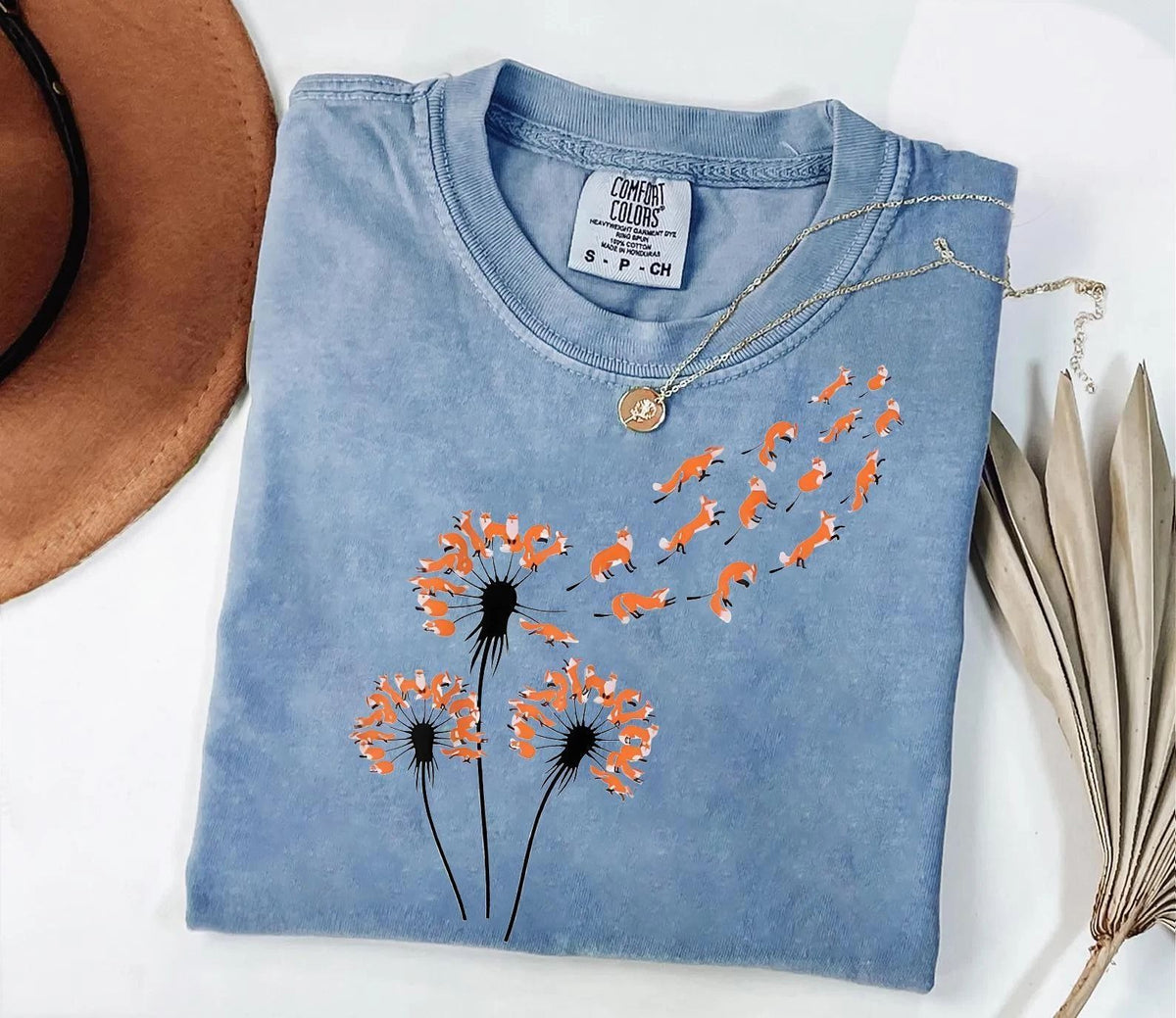 Fox Dandelion Graphic Tee - Comfort Colors Boho Shirt Unisex , , , Long Sleeve Tee