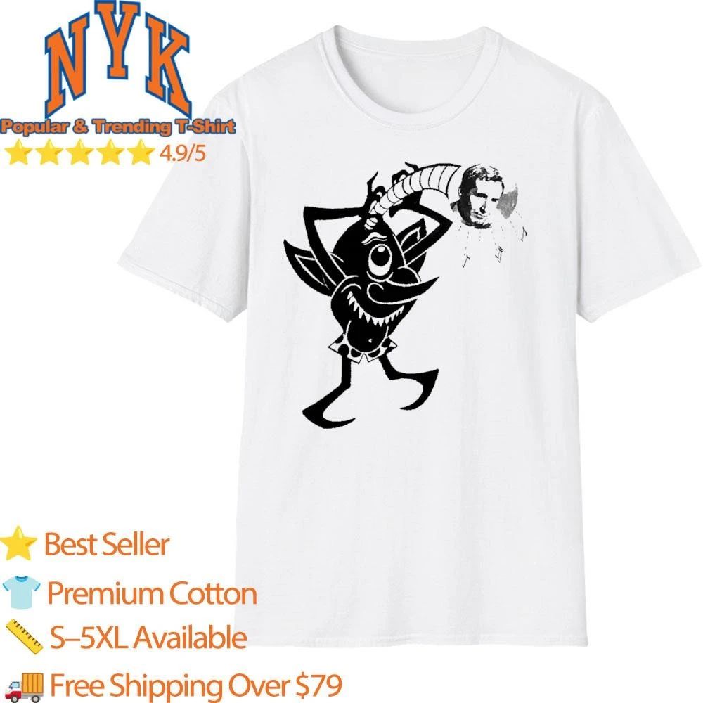 Vintage 1950s Black Imp Goblin Playing Retro Vinyl Record Player Shirt