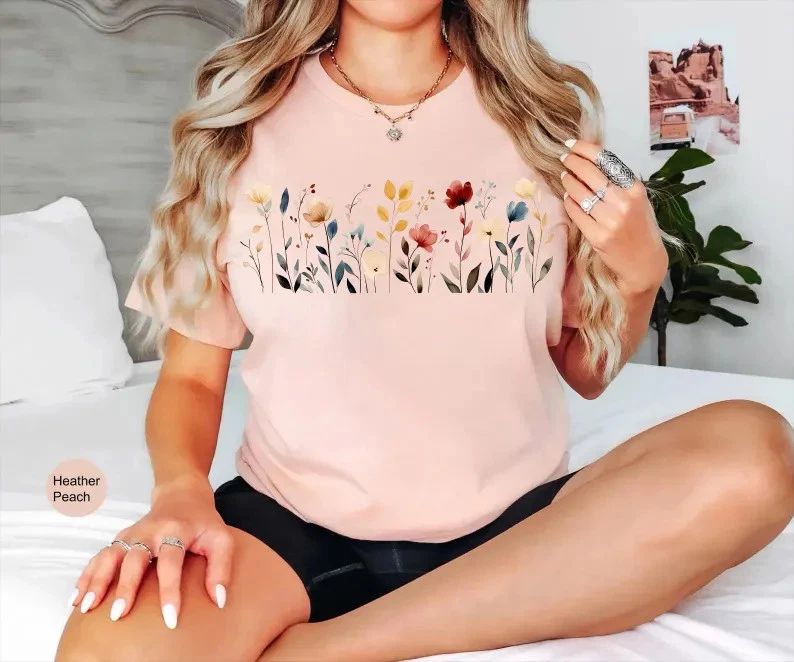 Vintage Pressed Flowers Comfort Tee Boho Floral Shirt Soft Relax Unisex , , , Long Sleeve Tee
