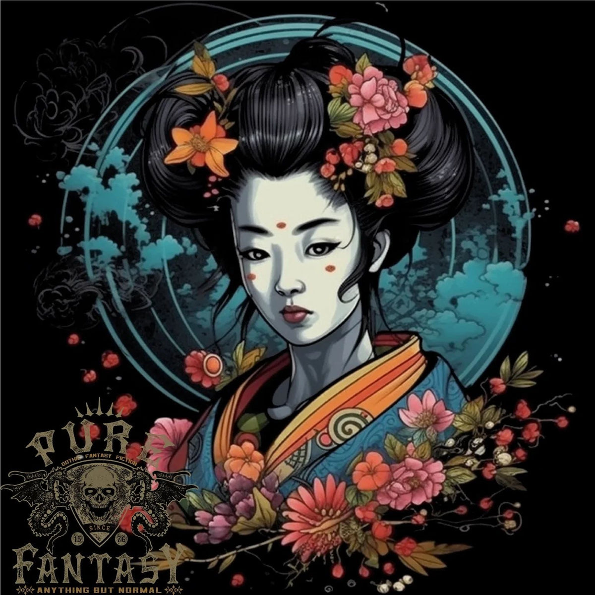 Geisha Girl With Flowers Fantasy Mens Cotton Tee Top Unisex , , , Long Sleeve Tee
