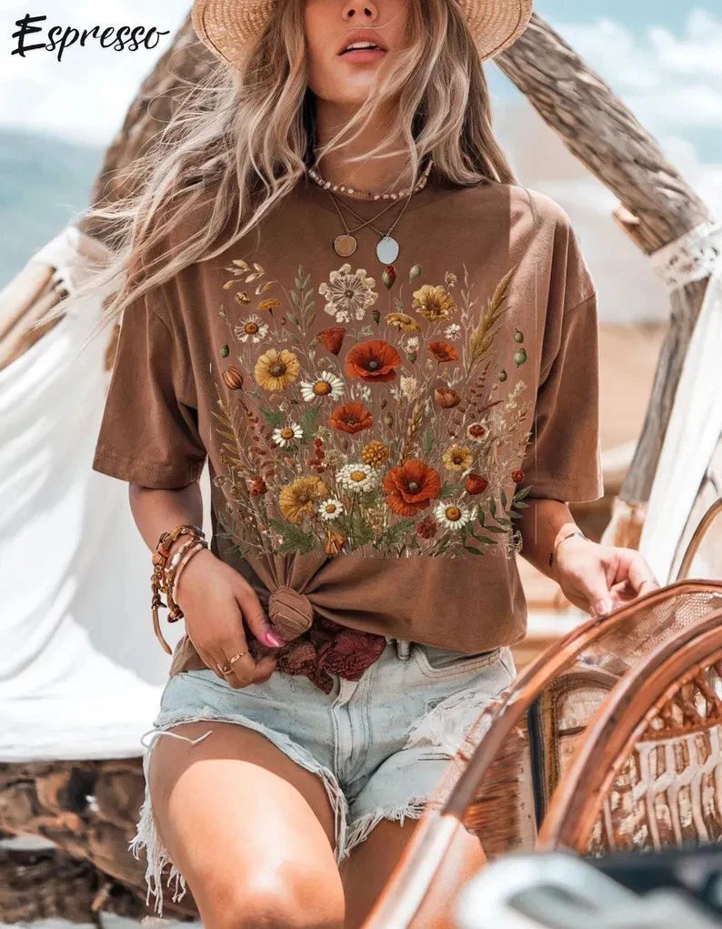 Boho Wildflowers Comfort Tee Cottagecore Floral Shirt Unisex , , , Long Sleeve Tee