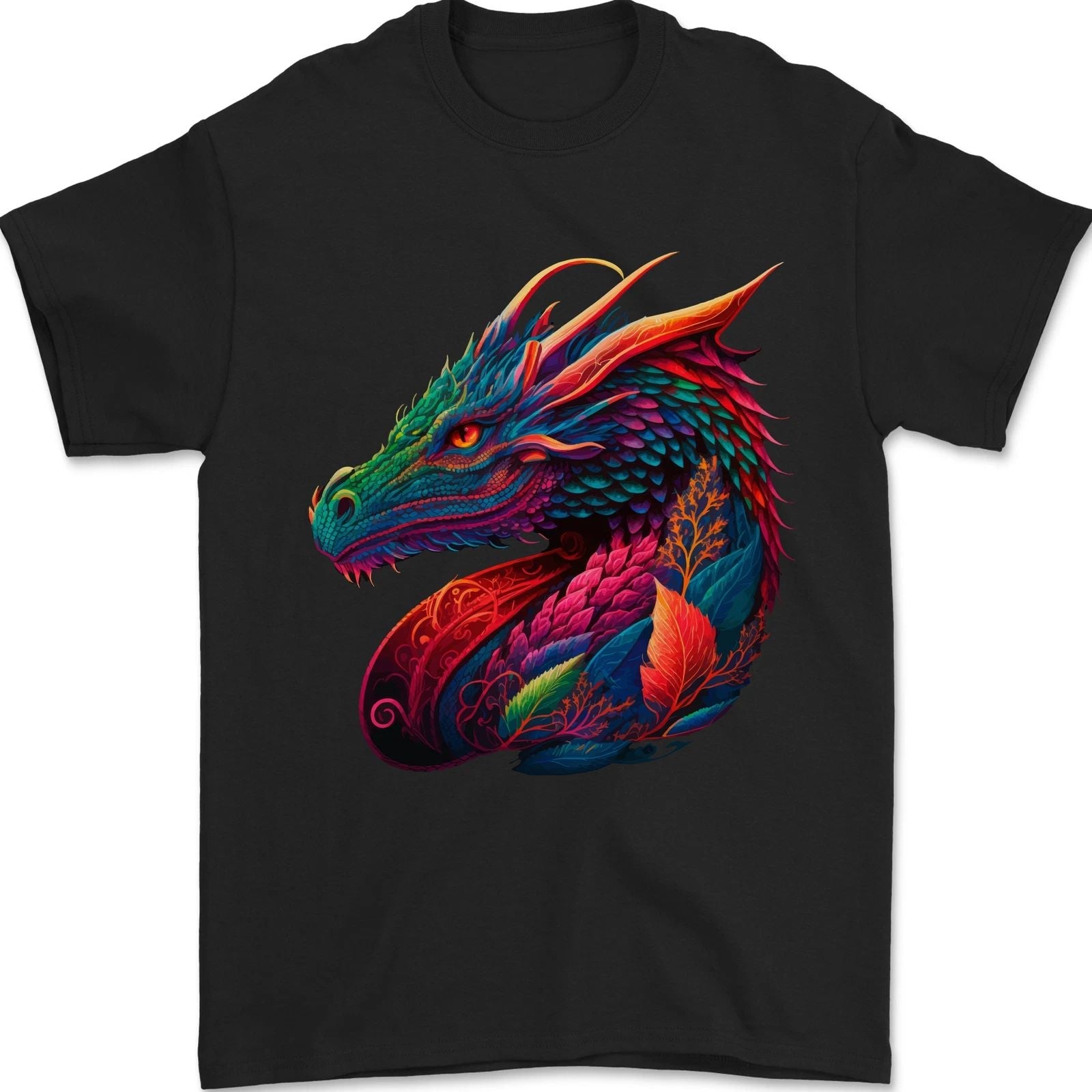 A Colourful Dragon Fantasy Mens 100% Cotton Unisex , , , Long Sleeve Tee