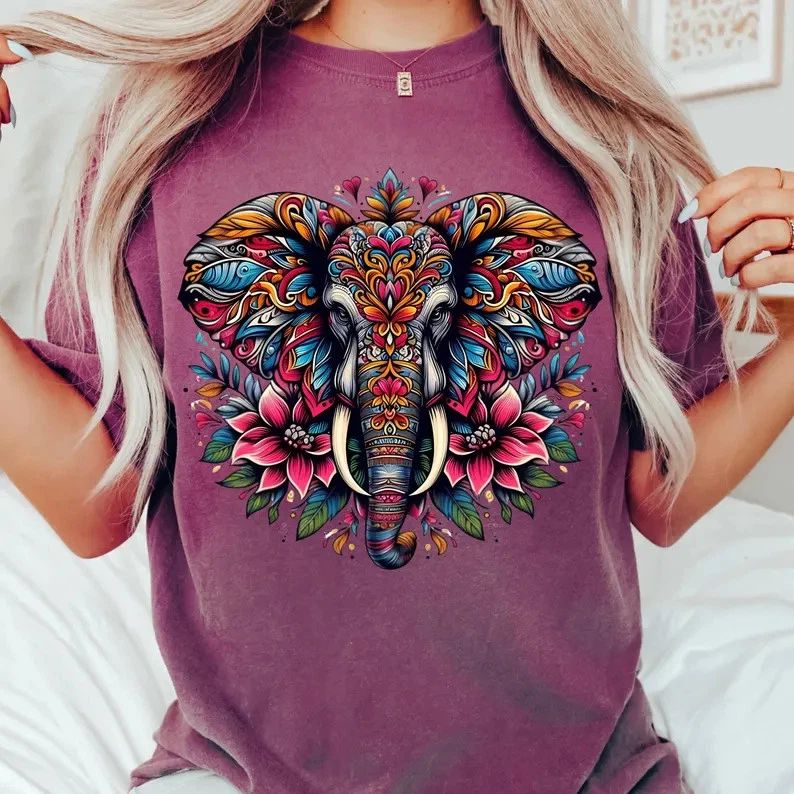 Colorful Mandala Elephant Boho Comfort Tee Unisex , , , Long Sleeve Tee