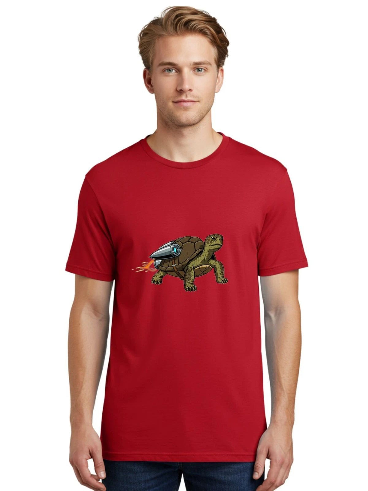 Tortoise-With-Rocket Mens Graphic Tee, 100% Cotton, Casual Summer Wear Unisex , , , Long Sleeve Tee