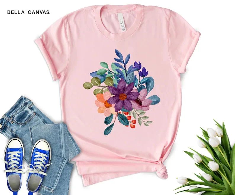 Boho Watercolor Wildflower Comfort Tee Soft Relaxed Fit Nature Unisex , , , Long Sleeve Tee