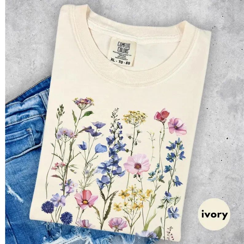 Boho Cottagecore Wildflower Comfort Tee Shirt Nature Lover Gift Unisex , , , Long Sleeve Tee