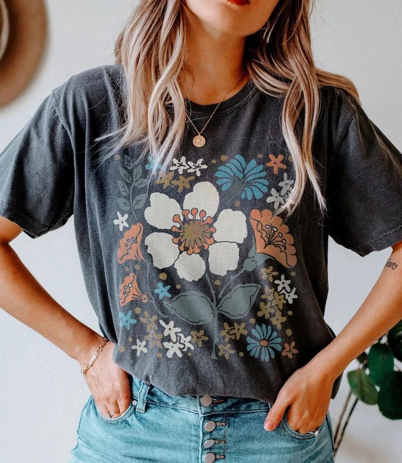 Boho Floral Wildflowers Muted Comfort Tee Unisex , , , Long Sleeve Tee